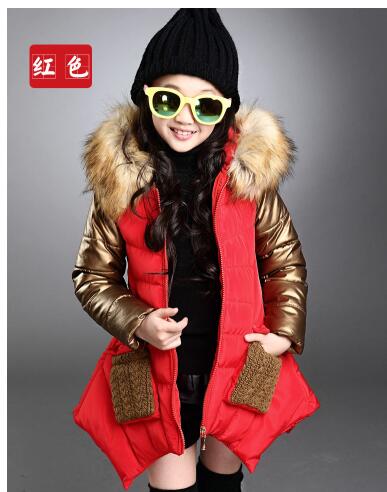4-13 years old girls winter coat children's down jacket hooded Fur collar stitching kids Outerwear thick warm parkas fashion