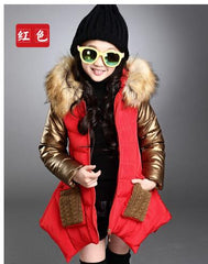 4-13 years old girls winter coat children's down jacket hooded Fur collar stitching kids Outerwear thick warm parkas fashion