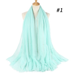 M MISM Hot Popular 190*100cm Cotton Bubble Beads Wrinkle Scarf Women Imitation Pearl hijab scarf Muslim Female Head Scarf sjaal