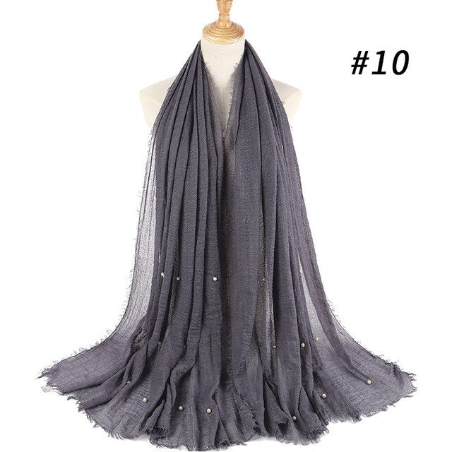 M MISM Hot Popular 190*100cm Cotton Bubble Beads Wrinkle Scarf Women Imitation Pearl hijab scarf Muslim Female Head Scarf sjaal