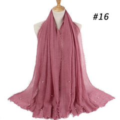 M MISM Hot Popular 190*100cm Cotton Bubble Beads Wrinkle Scarf Women Imitation Pearl hijab scarf Muslim Female Head Scarf sjaal