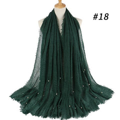 M MISM Hot Popular 190*100cm Cotton Bubble Beads Wrinkle Scarf Women Imitation Pearl hijab scarf Muslim Female Head Scarf sjaal