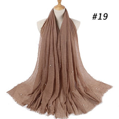 M MISM Hot Popular 190*100cm Cotton Bubble Beads Wrinkle Scarf Women Imitation Pearl hijab scarf Muslim Female Head Scarf sjaal