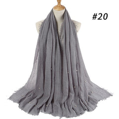 M MISM Hot Popular 190*100cm Cotton Bubble Beads Wrinkle Scarf Women Imitation Pearl hijab scarf Muslim Female Head Scarf sjaal