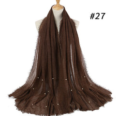 M MISM Hot Popular 190*100cm Cotton Bubble Beads Wrinkle Scarf Women Imitation Pearl hijab scarf Muslim Female Head Scarf sjaal