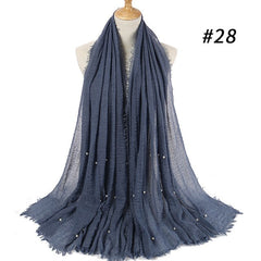 M MISM Hot Popular 190*100cm Cotton Bubble Beads Wrinkle Scarf Women Imitation Pearl hijab scarf Muslim Female Head Scarf sjaal