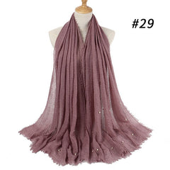 M MISM Hot Popular 190*100cm Cotton Bubble Beads Wrinkle Scarf Women Imitation Pearl hijab scarf Muslim Female Head Scarf sjaal