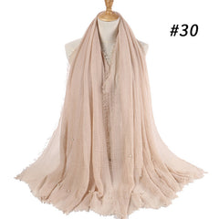 M MISM Hot Popular 190*100cm Cotton Bubble Beads Wrinkle Scarf Women Imitation Pearl hijab scarf Muslim Female Head Scarf sjaal