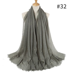 M MISM Hot Popular 190*100cm Cotton Bubble Beads Wrinkle Scarf Women Imitation Pearl hijab scarf Muslim Female Head Scarf sjaal