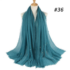 M MISM Hot Popular 190*100cm Cotton Bubble Beads Wrinkle Scarf Women Imitation Pearl hijab scarf Muslim Female Head Scarf sjaal