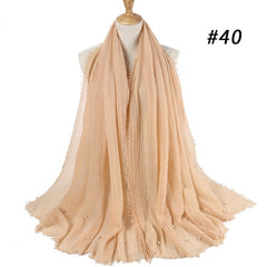 M MISM Hot Popular 190*100cm Cotton Bubble Beads Wrinkle Scarf Women Imitation Pearl hijab scarf Muslim Female Head Scarf sjaal