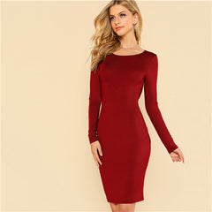 COLROVIE Red Backless Split Twist Sexy Dress Women Autumn Green Elegant  Long Sleeve Party Dress Bodycon Evening Mini Dresses