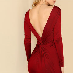 COLROVIE Red Backless Split Twist Sexy Dress Women Autumn Green Elegant  Long Sleeve Party Dress Bodycon Evening Mini Dresses