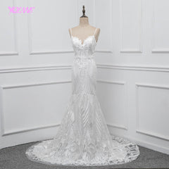 YQLNNE Lace Mermaid Wedding Dress 2019 Vestido De Noiva Spaghetti Backless Sweep Train Bridal Gown
