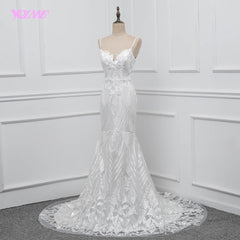 YQLNNE Lace Mermaid Wedding Dress 2019 Vestido De Noiva Spaghetti Backless Sweep Train Bridal Gown