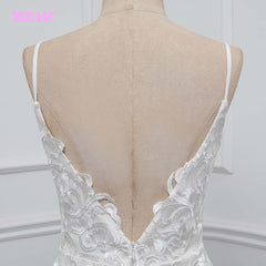 YQLNNE Lace Mermaid Wedding Dress 2019 Vestido De Noiva Spaghetti Backless Sweep Train Bridal Gown