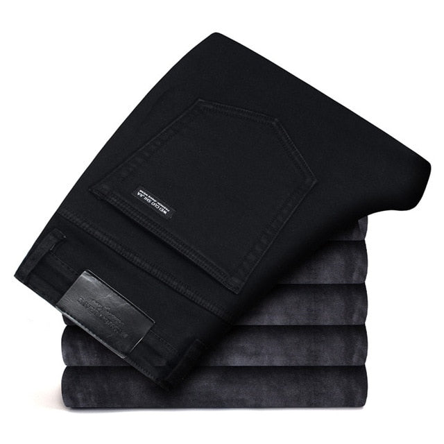 2018 Winter New Men Warm Slim Jeans Elasticity Skinny Black Jeans Fashion Casual Thick Denim Pants Trousers Male Brand Clothes