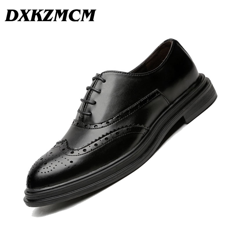 DXKZMCM Men Leather Shoes Handmade Men's Dress Brogue Shoe Classic Loafers Footwear Business Party Office Wedding