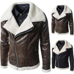 NEW Waterproof Faux Leather Lambskin Slim Collar Mens Leather Coat