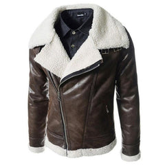NEW Waterproof Faux Leather Lambskin Slim Collar Mens Leather Coat
