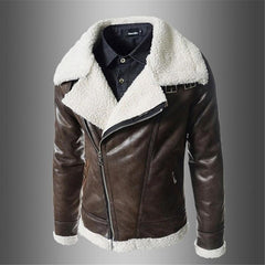 NEW Waterproof Faux Leather Lambskin Slim Collar Mens Leather Coat