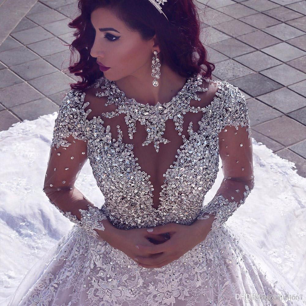 Vestido De Noiva Luxurious Wedding Dress Long Sleeves 2018 Ball Gown Beading Dubai Arabic Muslim Wedding Gowns Bridal Dresses