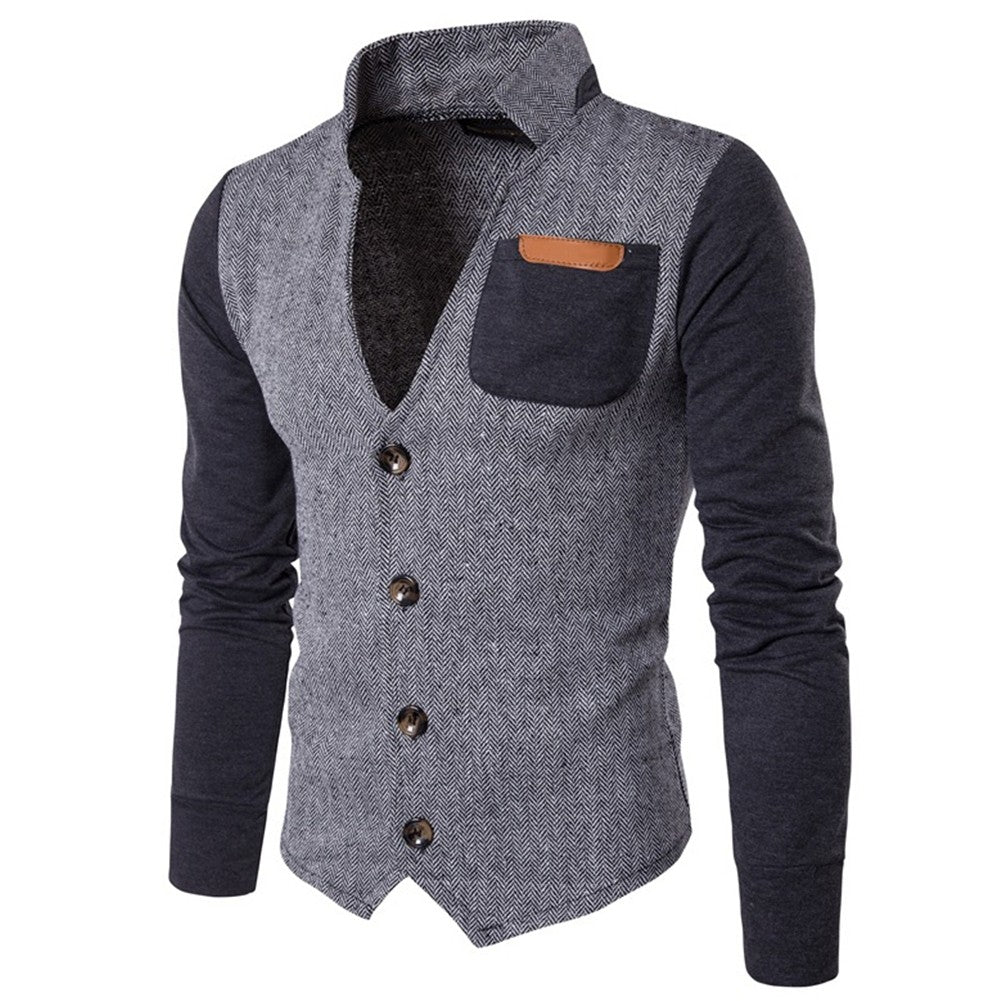 Spring Hoodies Men Long Sleeve Patchwork  Hoodie Jacket V neck Jackets Coats