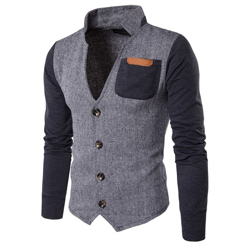 Spring Hoodies Men Long Sleeve Patchwork  Hoodie Jacket V neck Jackets Coats