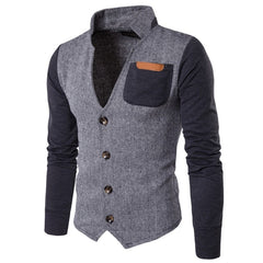 Spring Hoodies Men Long Sleeve Patchwork  Hoodie Jacket V neck Jackets Coats
