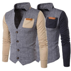 Spring Hoodies Men Long Sleeve Patchwork  Hoodie Jacket V neck Jackets Coats
