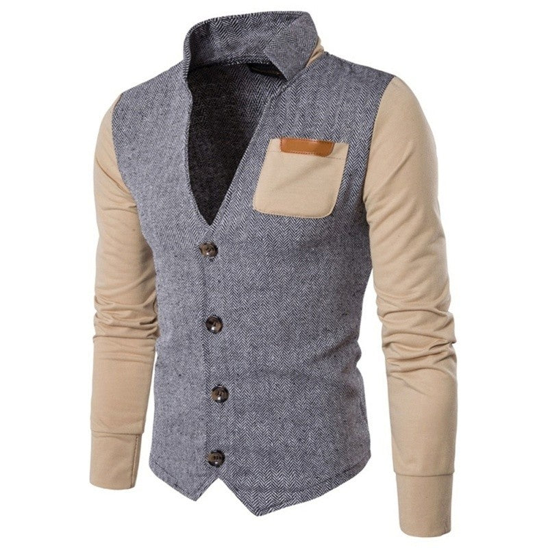 Spring Hoodies Men Long Sleeve Patchwork  Hoodie Jacket V neck Jackets Coats