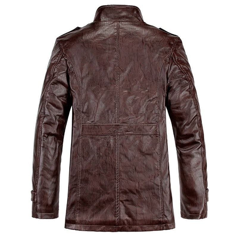 Men&#39;s Warm Winter Jacket Leather Coat Fur Parka Fleece Jacket Slim Coat