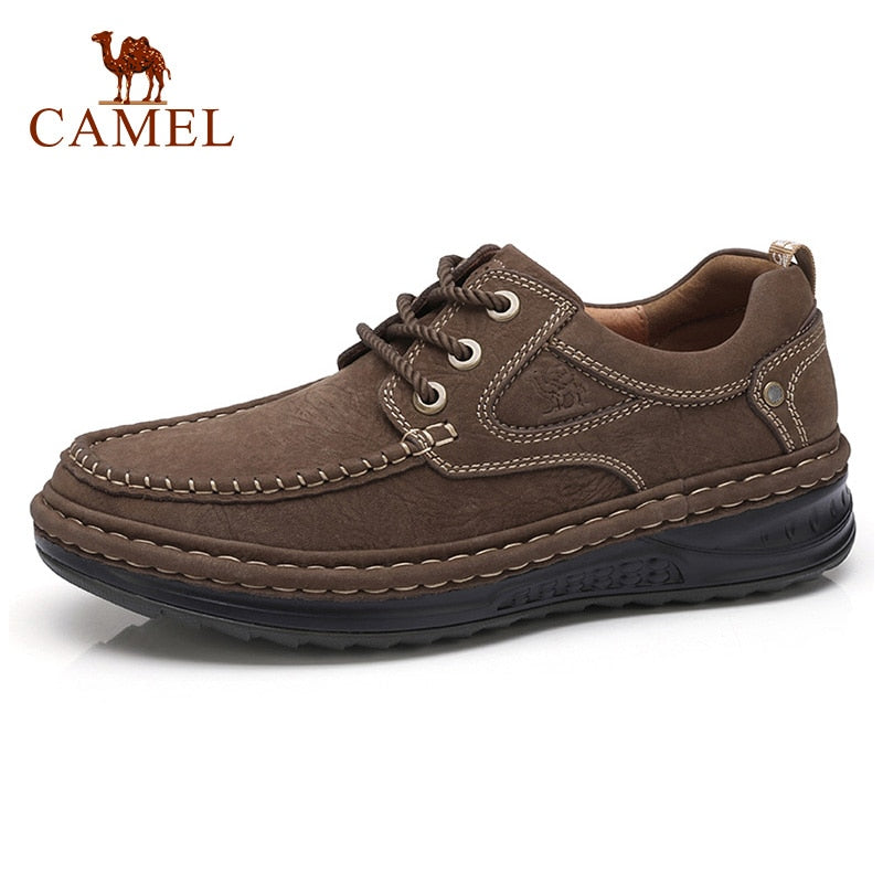 Camel Autumn Winter Genuine Leather Men's Shoes Lace-up Man Outdoor Casual Shoes Thick Bottom Stitch Non-slip Male Shoes