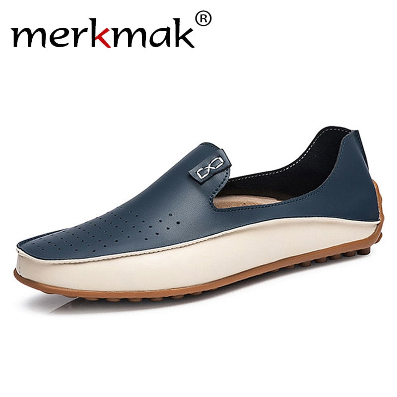 Big Size 38-47 Men Loafers Comfortable Men's Flats Top Quality Luxury Brand Leather Mens Shoes Summer Breathable Driving Shoes