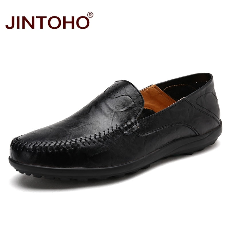 JINTOHO Men Casual Leather Shoes Brand Men Boat Shoes Fashion Men Genuine Leather Shoes Slip On Men Loafers Male Leather Shoes