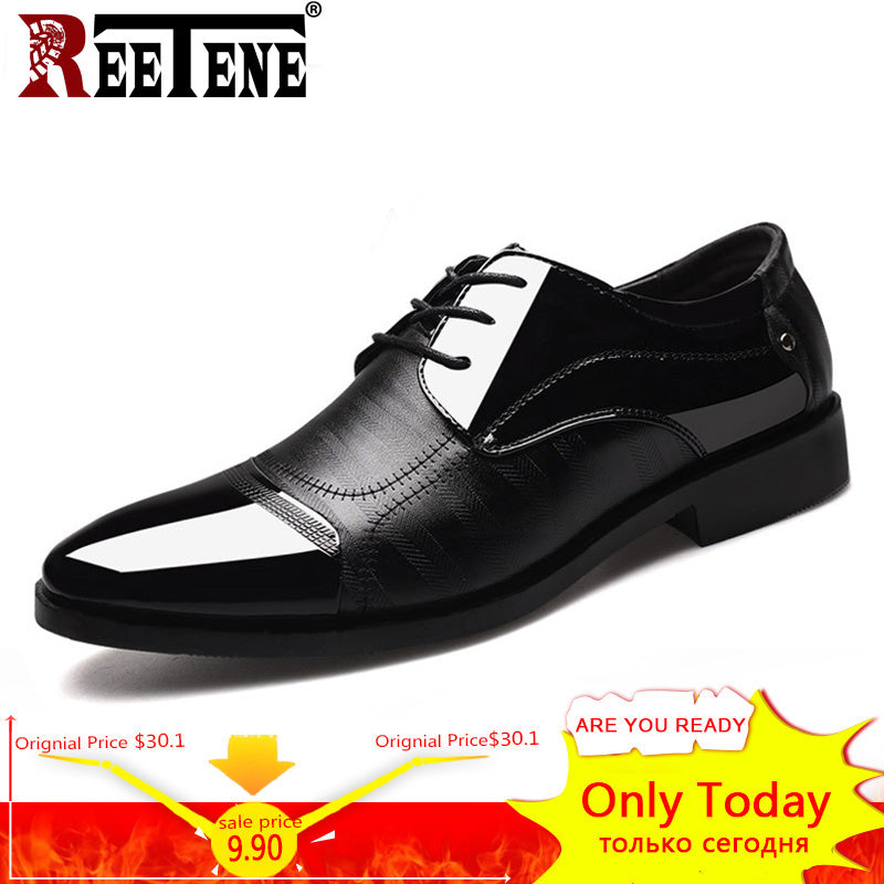 REETENE 2018 Formal Shoes Men Pointed Toe Men Dress Shoes Leather Men Oxford Formal Shoes For Men Fashion Dress Footwear 38-48
