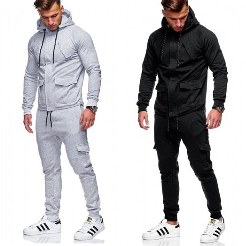 Men's Tracksuit Set Long Sleeve Zipper Hoodies Sweatshirt & Bottoms Jogging Trousers Sweatpant Gym S-XXL Black Grey Sports Suit