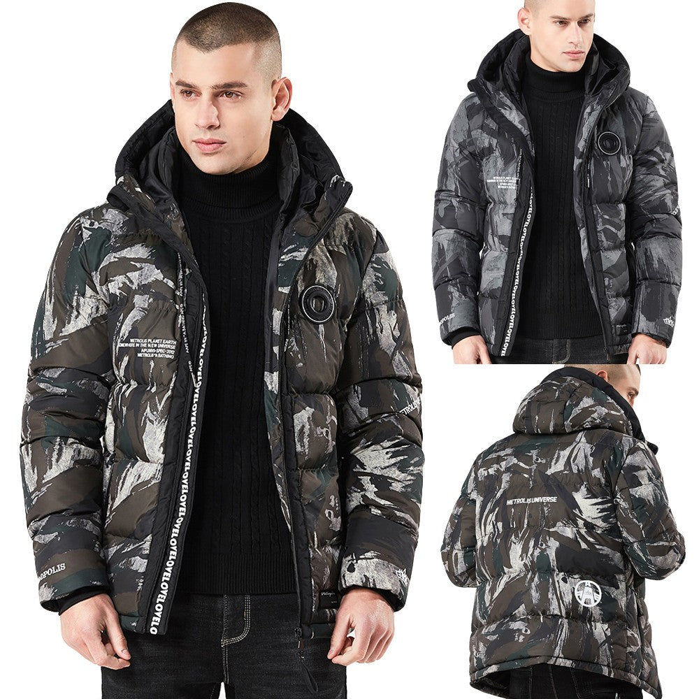 Men's Winter Hoodie Camouflage Printing Thickened Cotton Outwear Jacket Coat
