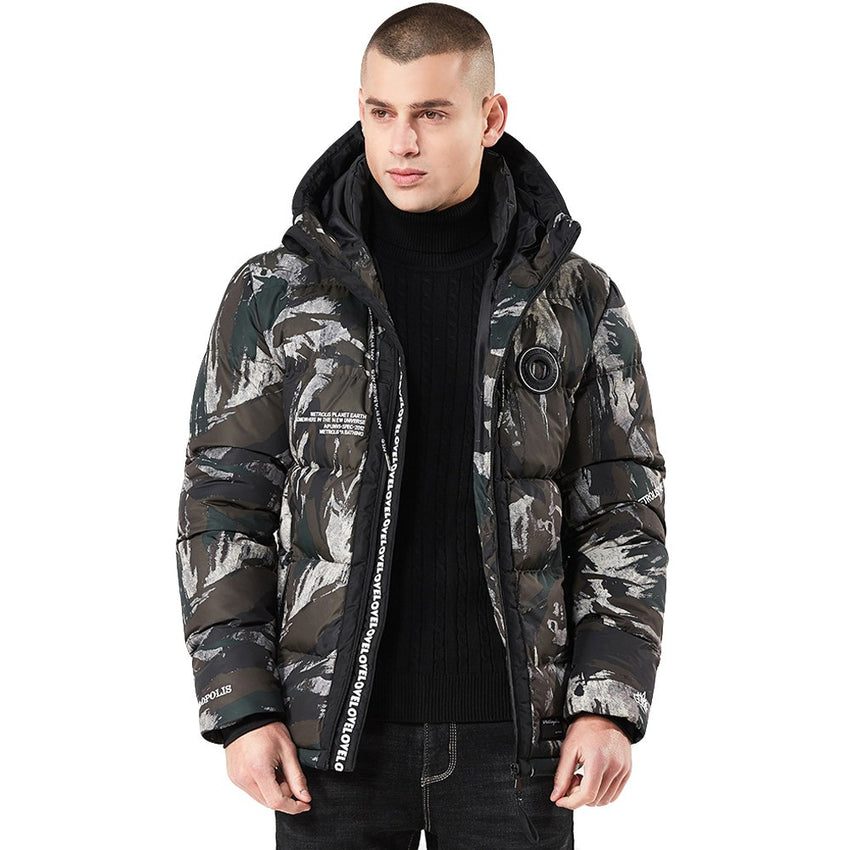 Men's Winter Hoodie Camouflage Printing Thickened Cotton Outwear Jacket Coat
