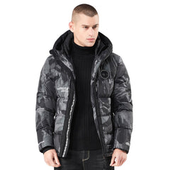 Men's Winter Hoodie Camouflage Printing Thickened Cotton Outwear Jacket Coat