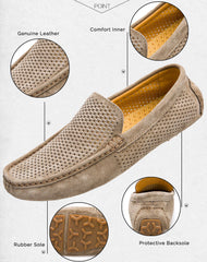 New Men Loafers Casual Summer Shoes Fashion Genuine Leather Slip On Driving Shoes Soft Moccasins Holes Comfort Light Mens Flats