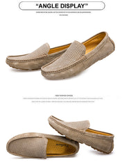 New Men Loafers Casual Summer Shoes Fashion Genuine Leather Slip On Driving Shoes Soft Moccasins Holes Comfort Light Mens Flats