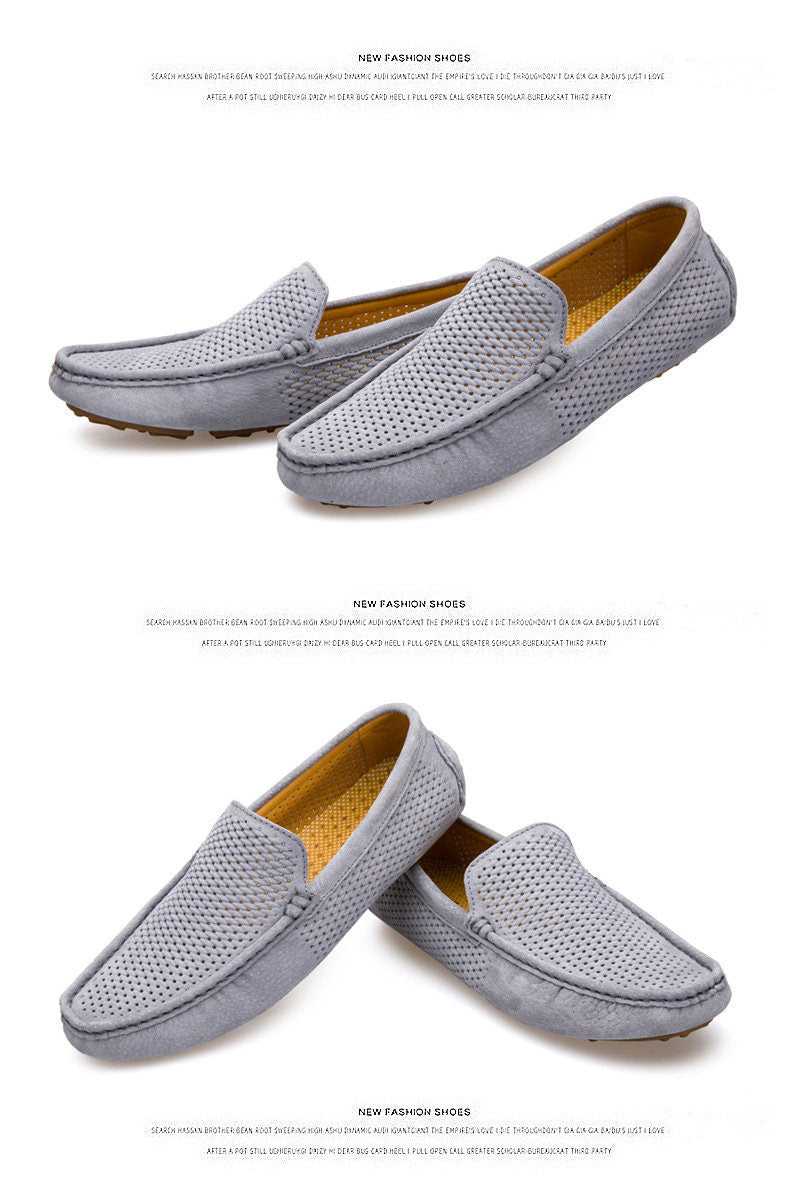 New Men Loafers Casual Summer Shoes Fashion Genuine Leather Slip On Driving Shoes Soft Moccasins Holes Comfort Light Mens Flats