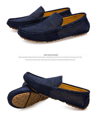 New Men Loafers Casual Summer Shoes Fashion Genuine Leather Slip On Driving Shoes Soft Moccasins Holes Comfort Light Mens Flats