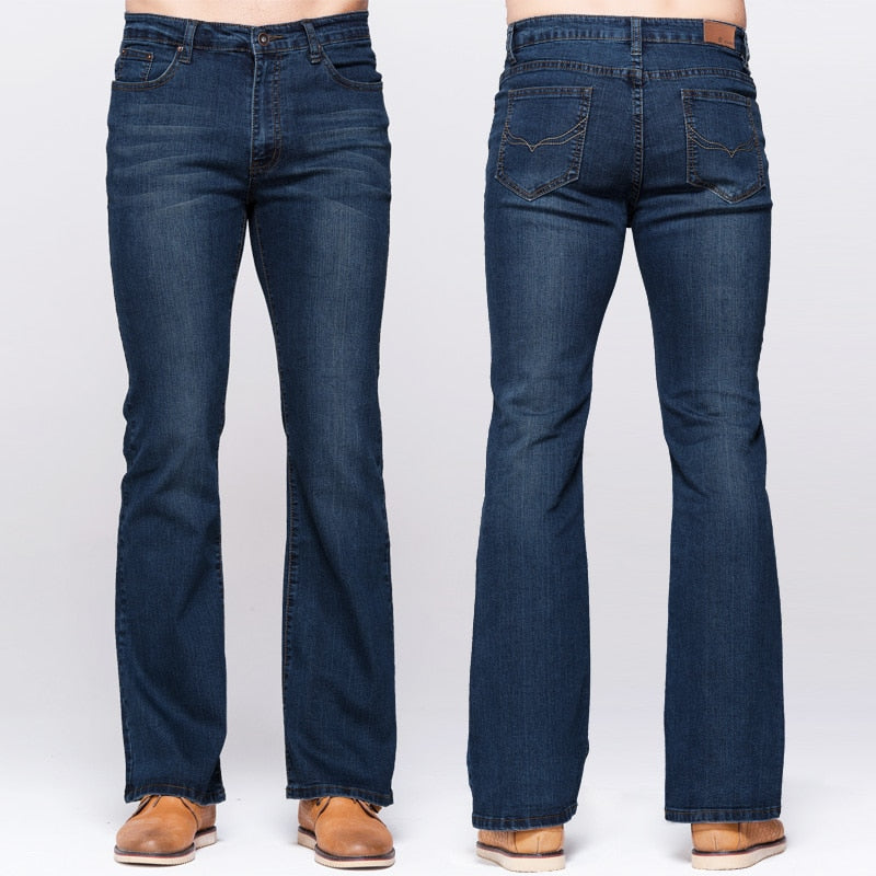 GRG Mens Slim Boot Cut Jeans Classic Stretch Denim Slightly Flare Deep Blue Jeans Fashion Stretch Trousers