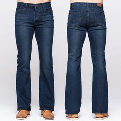 GRG Mens Slim Boot Cut Jeans Classic Stretch Denim Slightly Flare Deep Blue Jeans Fashion Stretch Trousers