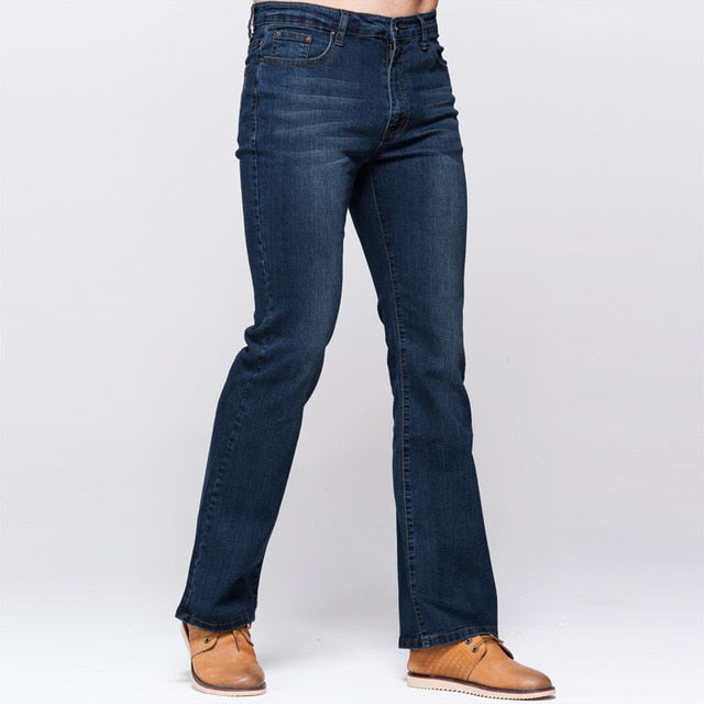GRG Mens Slim Boot Cut Jeans Classic Stretch Denim Slightly Flare Deep Blue Jeans Fashion Stretch Trousers
