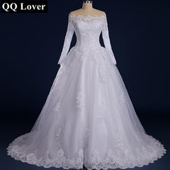 QQ Lover 2019 Boat Neck Long Sleeves Lace Wedding Dress Plus Size Custom-Made Vestido De Noiva 2019