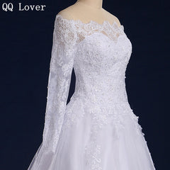 QQ Lover 2019 Boat Neck Long Sleeves Lace Wedding Dress Plus Size Custom-Made Vestido De Noiva 2019