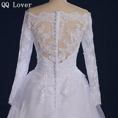 QQ Lover 2019 Boat Neck Long Sleeves Lace Wedding Dress Plus Size Custom-Made Vestido De Noiva 2019